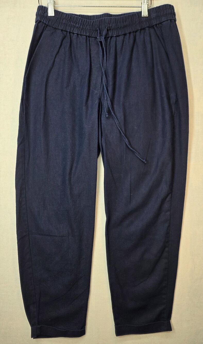 J.Crew‎ Navy Blue Linen Blend Drawstring Pull On Pants Size 8 Minimalist,Preppy